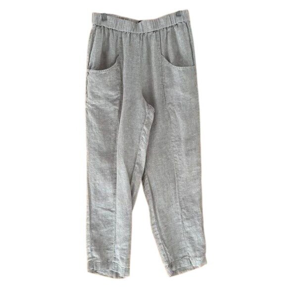 QUINCE Womens Flax 100% European Linen Tapered Ankle Pants Sz Large Elastic Wais - Picture 2 of 11